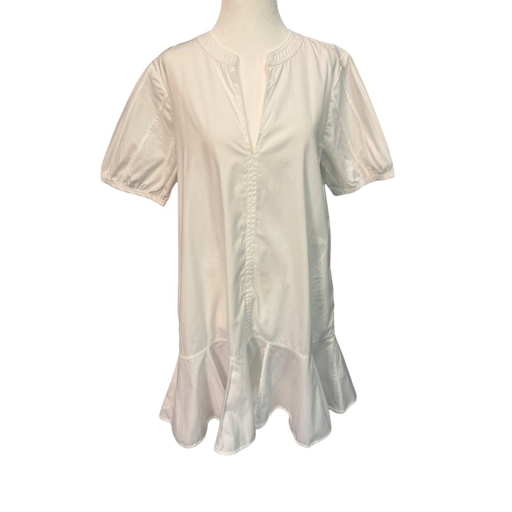 J.Crew Delilah White Cotton Poplin Ruffle V-Neck Tunic Dress CJ492 Small NWT